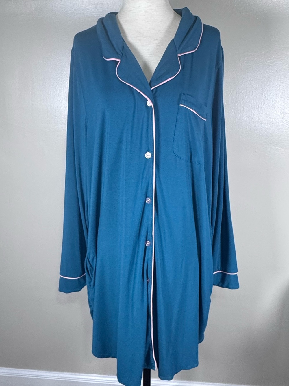 Shinesty Teal Blue Classic Boyfriend Long Sleeve Soft Jersey Night Shirt Sz XL